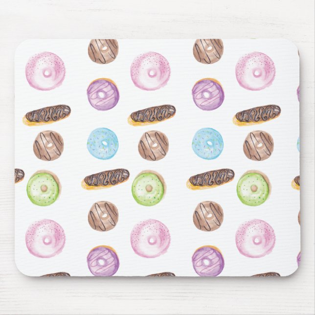 Alfombrilla De Ratón Watercolor Eclerias Donuts Divertido Dulce Whimisc (Frente)
