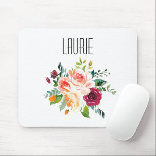 Alfombrilla De Ratón Watercolor Floral Modern Name Mouse Pad