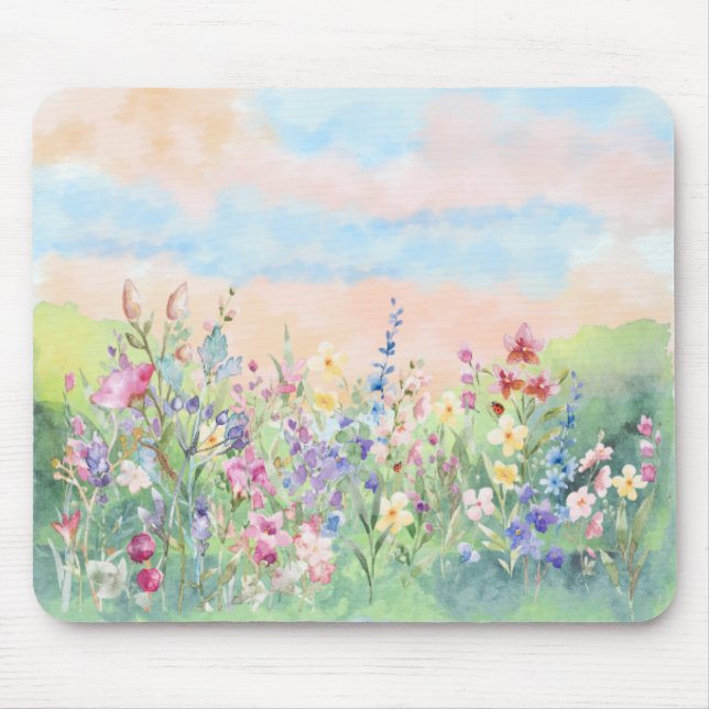 Alfombrilla De Ratón Watercolor floral Spring Ladybug (Frente)