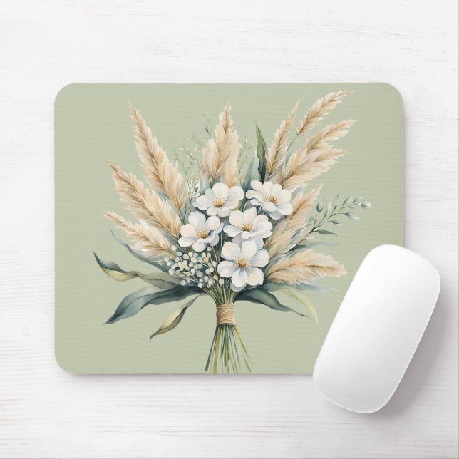 Alfombrilla De Ratón Watercolor Ivory Floral Bouquet (Con ratón)