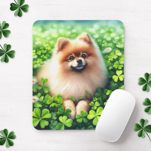 Alfombrilla De Ratón Watercolor Pomerania Green Shamrock Field