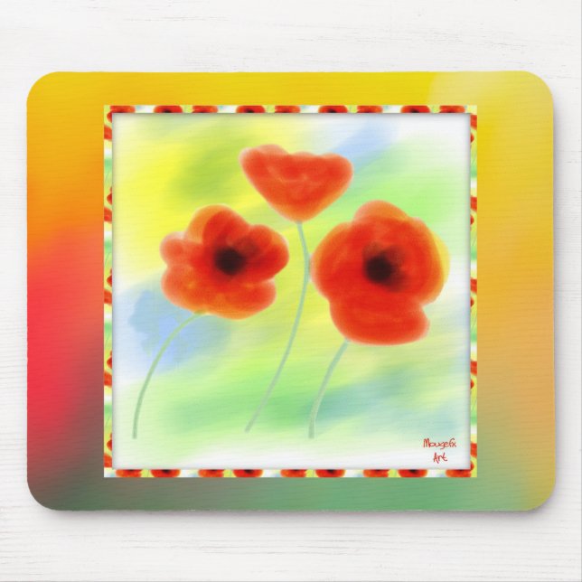 Alfombrilla De Ratón Watercolor Poppies Mousepad (Frente)