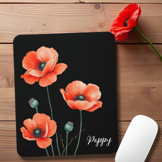 Alfombrilla De Ratón Watercolor Poppy Flor Nombre Arte Flor Almohadilla