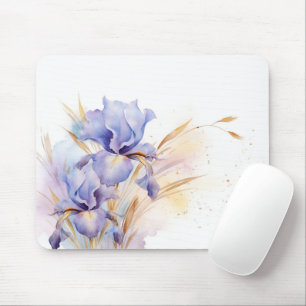 Alfombrilla De Ratón Watercolor Purple Iris Bouquet