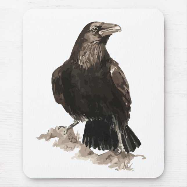 Alfombrilla De Ratón Watercolor Raven Bird & Animal Art (Frente)