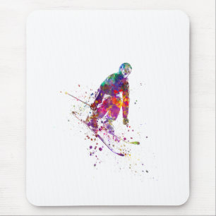 Alfombrilla De Ratón watercolor skier