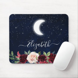 Alfombrilla De Ratón Watercolor Sky Celestial Moon Stars Floral
