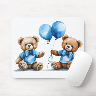 Alfombrilla De Ratón Watercolor Teddy Bear Twin Boys