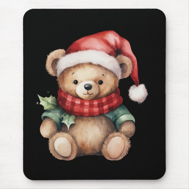 Alfombrilla De Ratón Watercolour Christmas Teddy Bear (Frente)