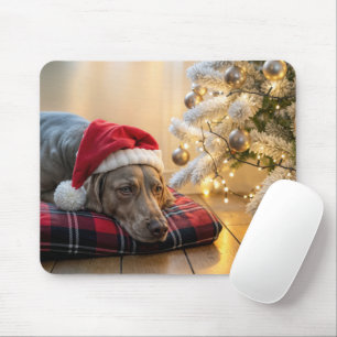 Alfombrilla De Ratón Weimaraner de Navidad junto a un árbol