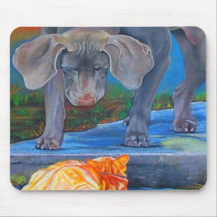 Alfombrilla De Ratón Weimaraner y gato de Tabby Mousepad