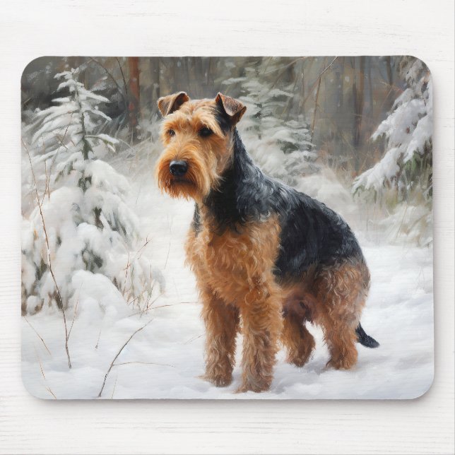 Alfombrilla De Ratón Welsh Terrier deja que nieve Navidades (Frente)