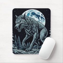 Alfombrilla De Ratón Werewolf ventilado gruñendo en una noche de luna l