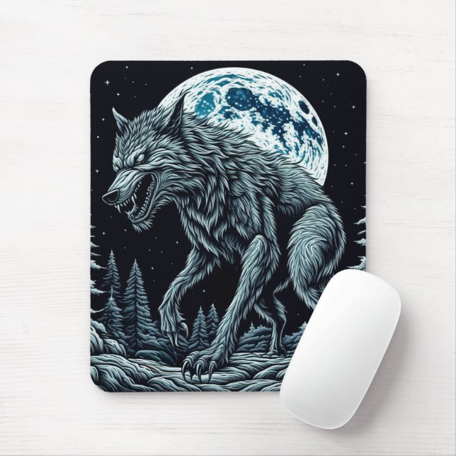 Alfombrilla De Ratón Werewolf ventilado gruñendo en una noche de luna l (Con ratón)