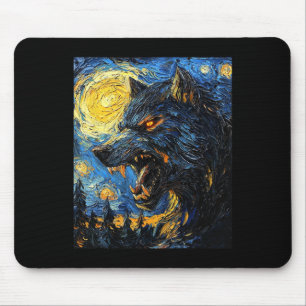 Alfombrilla De Ratón Werewolf Wolf Wolves - Van Gogh Style - Starry Nig
