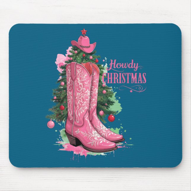 Alfombrilla De Ratón Western , Howdy Christmas And Tree, Nk Cowboy Boot (Frente)