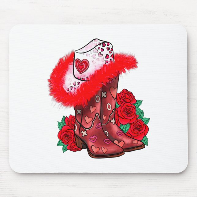 Alfombrilla De Ratón Western Valentines Day Cowgirl Boots Yeehaw Howdy  (Frente)