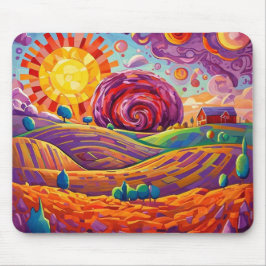 Alfombrilla De Ratón Whimsical Abstract Farm Landscape Mouse Pad