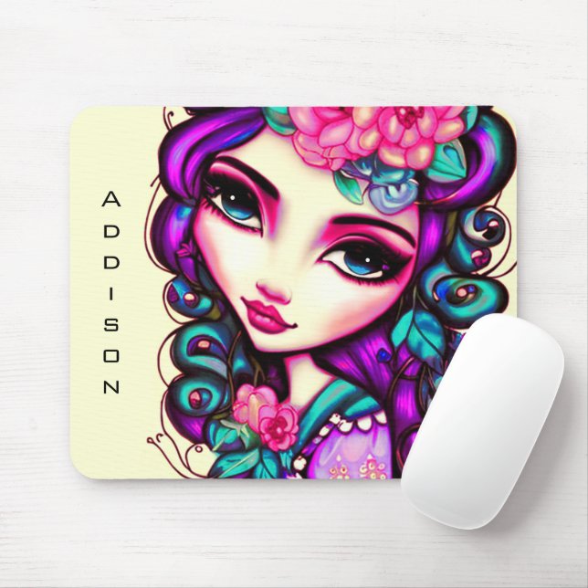 Alfombrilla De Ratón Whimsical Chica Artístico Mouse Pad (Con ratón)