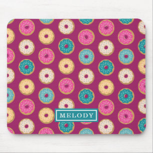 Alfombrilla De Ratón Whimsical Doughnut Pattern on Purple