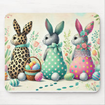 Whimsical Easter Trio Pattered Bunnies Mouse Pad