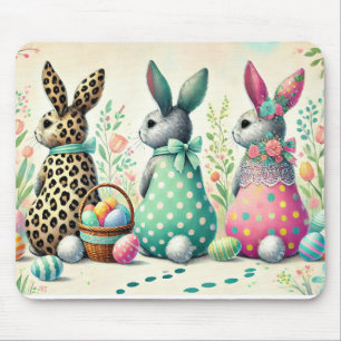 Alfombrilla De Ratón Whimsical Easter Trio Pattered Bunnies Mouse Pad