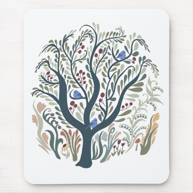 Alfombrilla De Ratón Whimsical Folk Art Forest Tones Earth Mousepad (Frente)