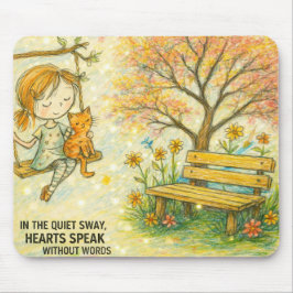 Alfombrilla De Ratón Whimsical Girl and Orange Cat Garden Mousepad