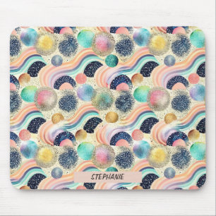 Alfombrilla De Ratón Whimsical Pastel Rainbow Waves y Purpurina Resumen