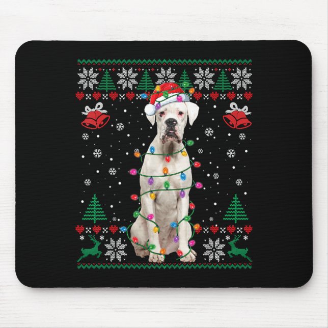 Alfombrilla De Ratón White Boxer Dog Ugly Christmas Sweater Funny Xmas  (Frente)