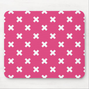 Alfombrilla De Ratón White cross stitches on fuchsia
