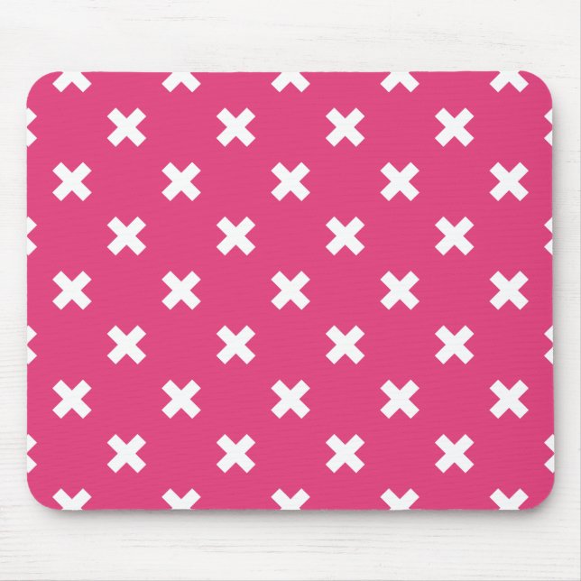 Alfombrilla De Ratón White cross stitches on fuchsia (Frente)