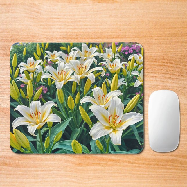 Alfombrilla De Ratón White Lilies Mouse Pad (Mouse pad with white lilies)