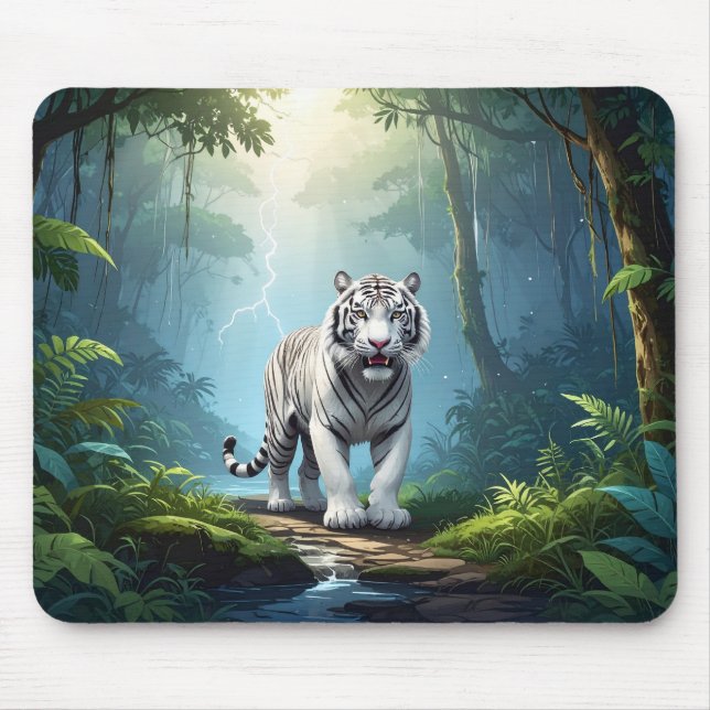 Alfombrilla De Ratón White Storm Tiger – Jungle Lightning Fantasy Mouse (Frente)