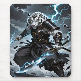 Alfombrilla De Ratón White Tiger Samurai Warrior Blue Lightning Gaming