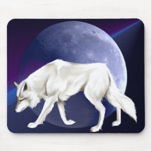 Alfombrilla De Ratón White Wolf con la media luna Mousepad