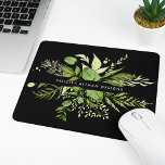 Alfombrilla De Ratón Wild Meadow | Personalizado Botánico Negro y Verde<br><div class="desc">Elegante logo botánico diseño de mousepad incluye su nombre y/o nombre de negocio enmarcado por un borde de vegetación de acuarela exuberante y hojas en tonos de helecho y verde forestal,  en un contraste rico fondo negro.</div>