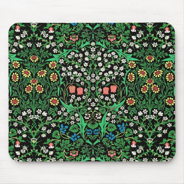 Alfombrilla De Ratón William Morris Jacobean Floral, fondo negro (Frente)