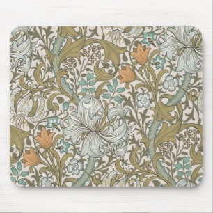 Alfombrilla De Ratón William Morris Lirio Dorado Clásico Azul