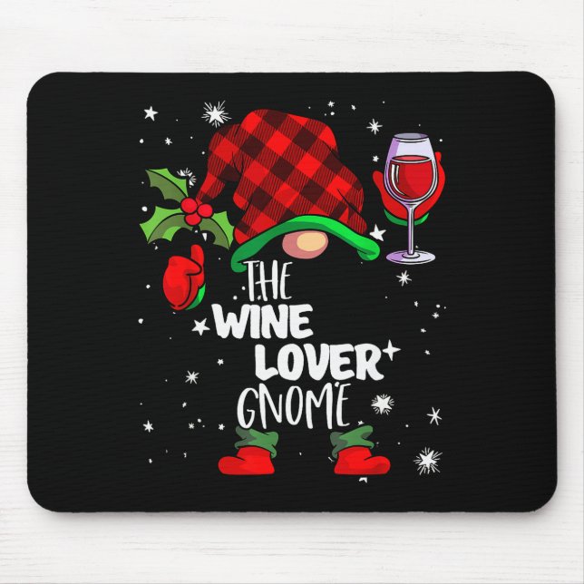 Alfombrilla De Ratón Wine Lover Gnome Red Buffalo Plaid Matching Family (Frente)