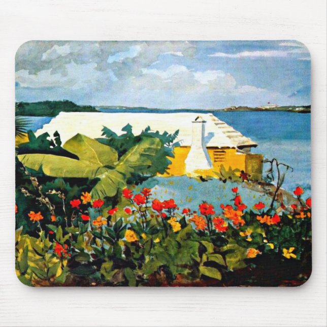 Alfombrilla De Ratón Winslow Homer: Jardín de flores y Bungalow (Frente)