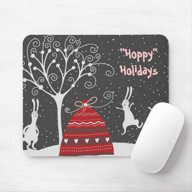 Alfombrilla De Ratón Winter Bunny Hoppy Holidays Mousepad (Con ratón)