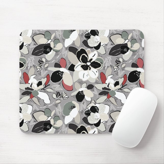 Alfombrilla De Ratón Winter Florals Gray Black (Con ratón)