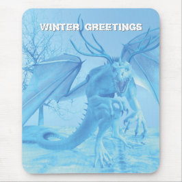Alfombrilla De Ratón Winter Greetings. Ice dragon with antlers