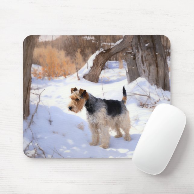 Alfombrilla De Ratón Wire Fox Terrier Deja que nieve Navidad  (Con ratón)