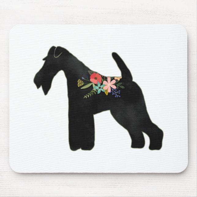 Alfombrilla De Ratón Wire Fox Terrier Perro Raza Boho Floral Silhouette (Frente)