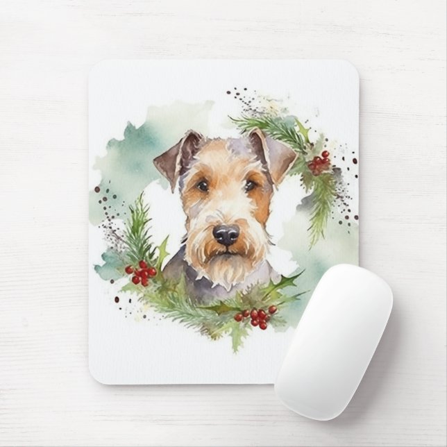 Alfombrilla De Ratón Wirefox Terrier Navidades Wreath Festive Pup (Con ratón)