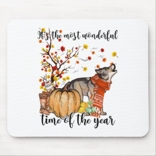 Alfombrilla De Ratón Wolf Dog Fall Pumpkins Autumn Leaf Tree