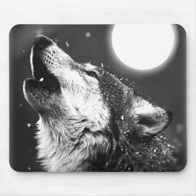 Alfombrilla De Ratón Wolf Howling en la Luna (Frente)
