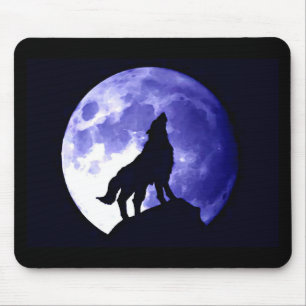Alfombrilla De Ratón Wolf Howling en la Luna